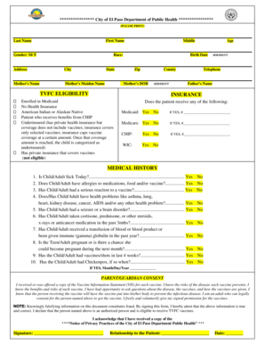 Texas Vaccines for Children Program Eligibility Form