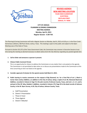 30 60 90 plan template pdf - REVISED AGENDA NEW MEETING LOCATION - cityofjoshuatx