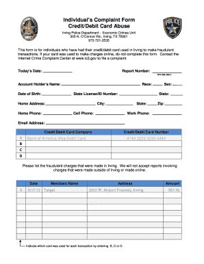 Credit/Debit Card Abuse Complaint Form