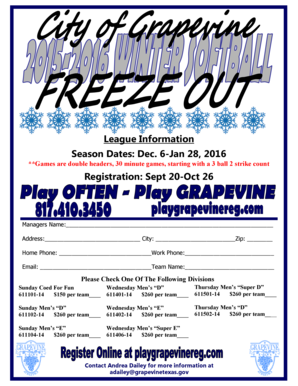 Cute calendar template - League Information Season Dates Dec 6-Jan 28 2016 - grapevinetexas