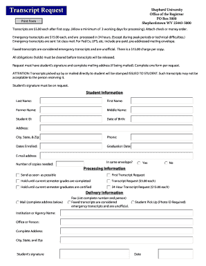 Shepherd University Transcript Request Form