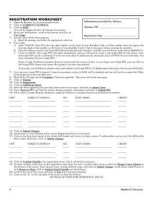 Shepherd University Registration Worksheet