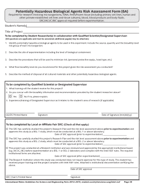 Potentially Hazardous Biological Agents Risk Assessment Form