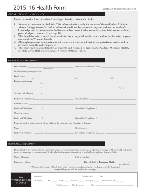 Saint Mary's College Health Form
