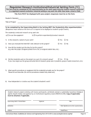 Regulated Research Supervision Form