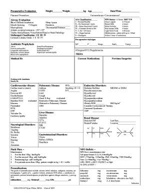 Preoperative Evaluation Form