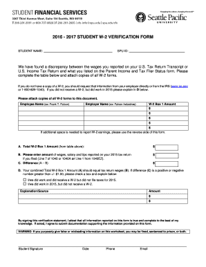 2016-2017 Student W-2 Verification Form