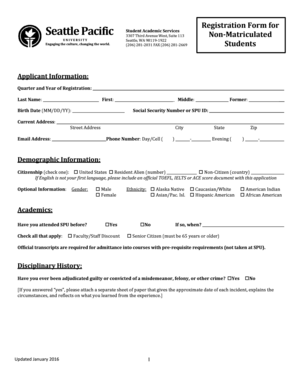 Seattle Pacific University Registration Form