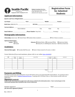 Seattle Pacific University Registration Form