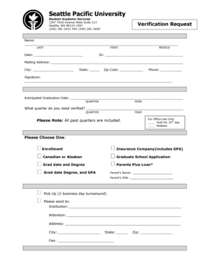 Seattle Pacific University Verification Request