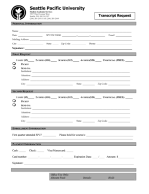 Seattle Pacific University Transcript Request Form