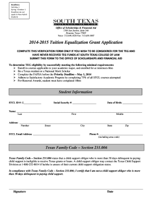 Tuition Equalization Grant Application