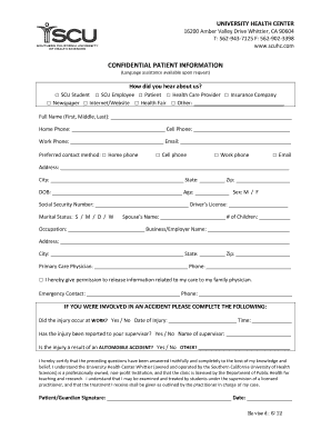 University Health Center Patient Intake Form