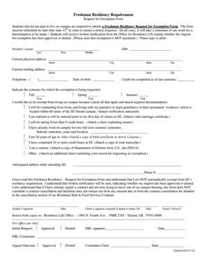 Freshman Residency Exemption Request Form