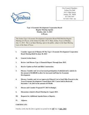 City Council Chambers Joshua City Hall 817-641-7526 - fax - cityofjoshuatx