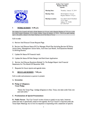 Dance judgement sheet - Regular Meeting Agenda Meeting Date Meeting Time Meeting - cityofjoshuatx