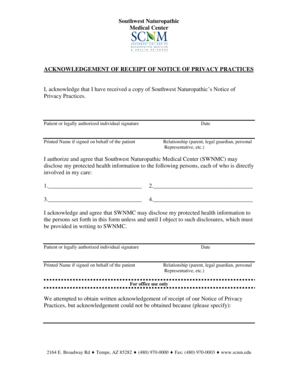 Acknowledgement of Receipt of Notice of Privacy Practices
