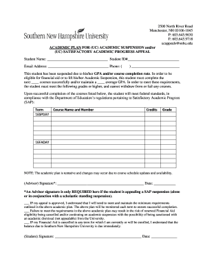 Academic Plan for Suspension and SAP Appeal