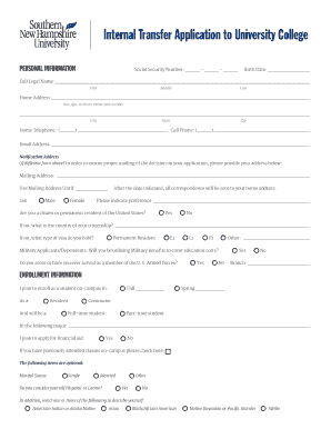Internal Transfer Application to University College