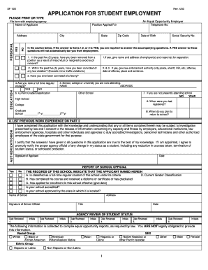 SF 10D Student Employment Application