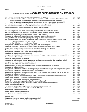 Athletic Health Questionnaire