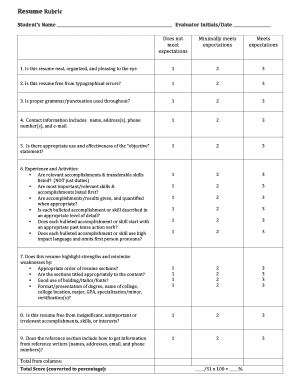 Resume Evaluation Rubric