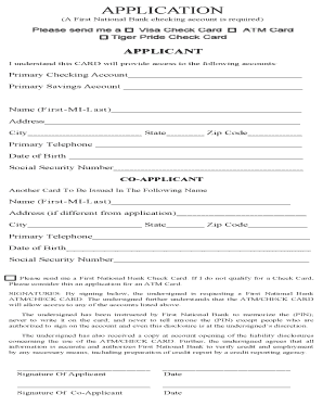 First National Bank Visa Check Card Application