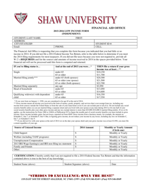 2015-2016 Low Income Form (Independent)