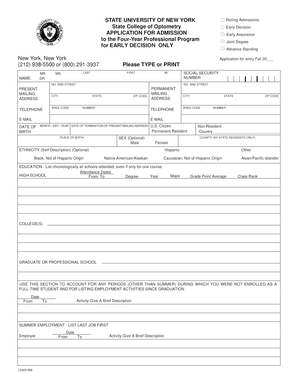SUNY State College of Optometry Application Form
