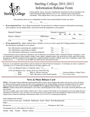 Sterling College 2011-2012 Information Release Form
