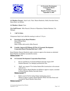 Simple loan application form pdf - 4A Minutes September 8 2009 - City of Joshua Texas - cityofjoshuatx