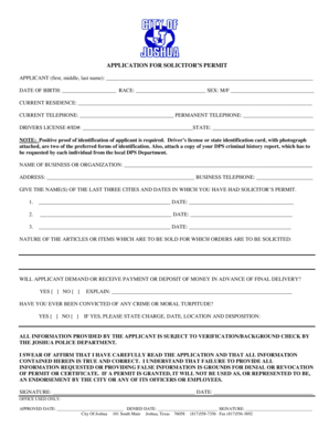 Phnuts - APPLICATION FOR SOLICITORS PERMIT - cityofjoshuatxus