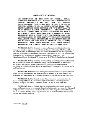 Implementation plan template - AN ORDINANCE OF THE CITY OF JOSHUA, TEXAS, - cityofjoshuatx