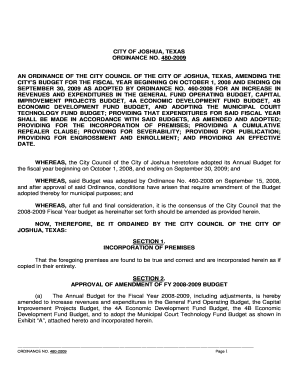 Imm5286 - CITY OF JOSHUA, TEXAS ORDINANCE NO - cityofjoshuatx