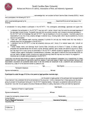 South Carolina State University Release and Waiver of Liability