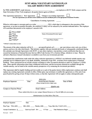 SUNY 403(b) Voluntary Savings Plan Salary Reduction Agreement
