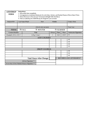 College Course Add/Drop Form