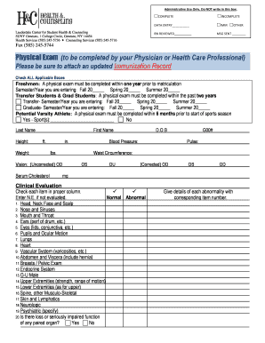 SUNY Geneseo Student Health Physical Exam Form