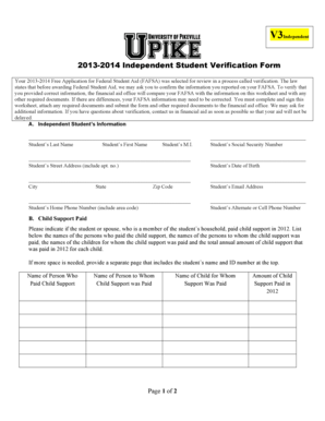 2013-2014 Independent Student Verification Form