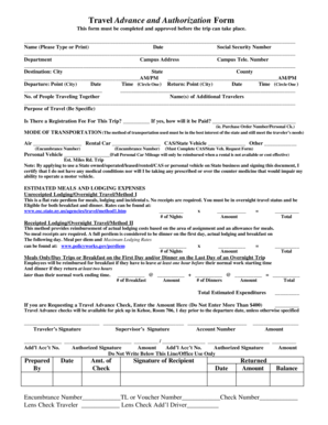 Travel Advance and Authorization Form