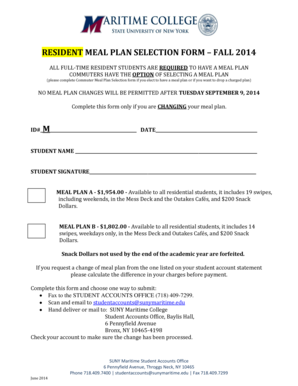 Resident Meal Plan Selection Form