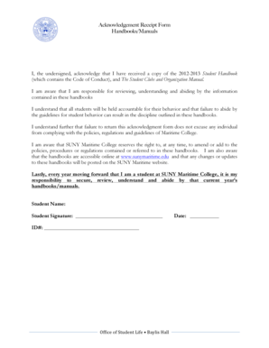Student Handbook Acknowledgment Receipt Form