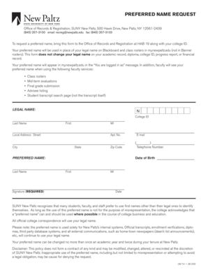 SUNY New Paltz Preferred Name Request Form