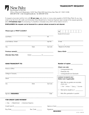 SUNY New Paltz Transcript Request Form