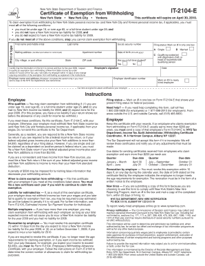 New York State Tax Exemption Certificate IT-2104-E