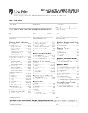 SUNY New Paltz Master’s Degree Application