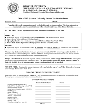 Syracuse University Income Verification Form