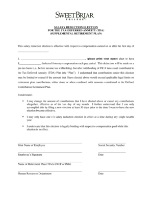 Salary Reduction Election Form for TDA Plan