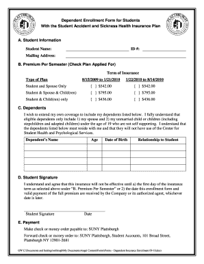 Student Dependent Health Insurance Enrollment Form