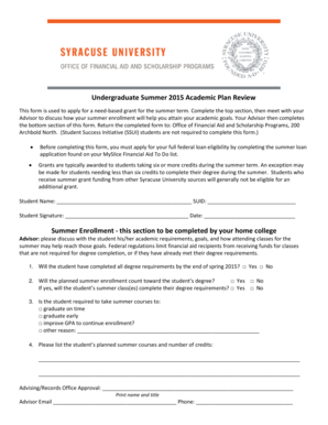 Undergraduate Summer 2015 Academic Plan Review